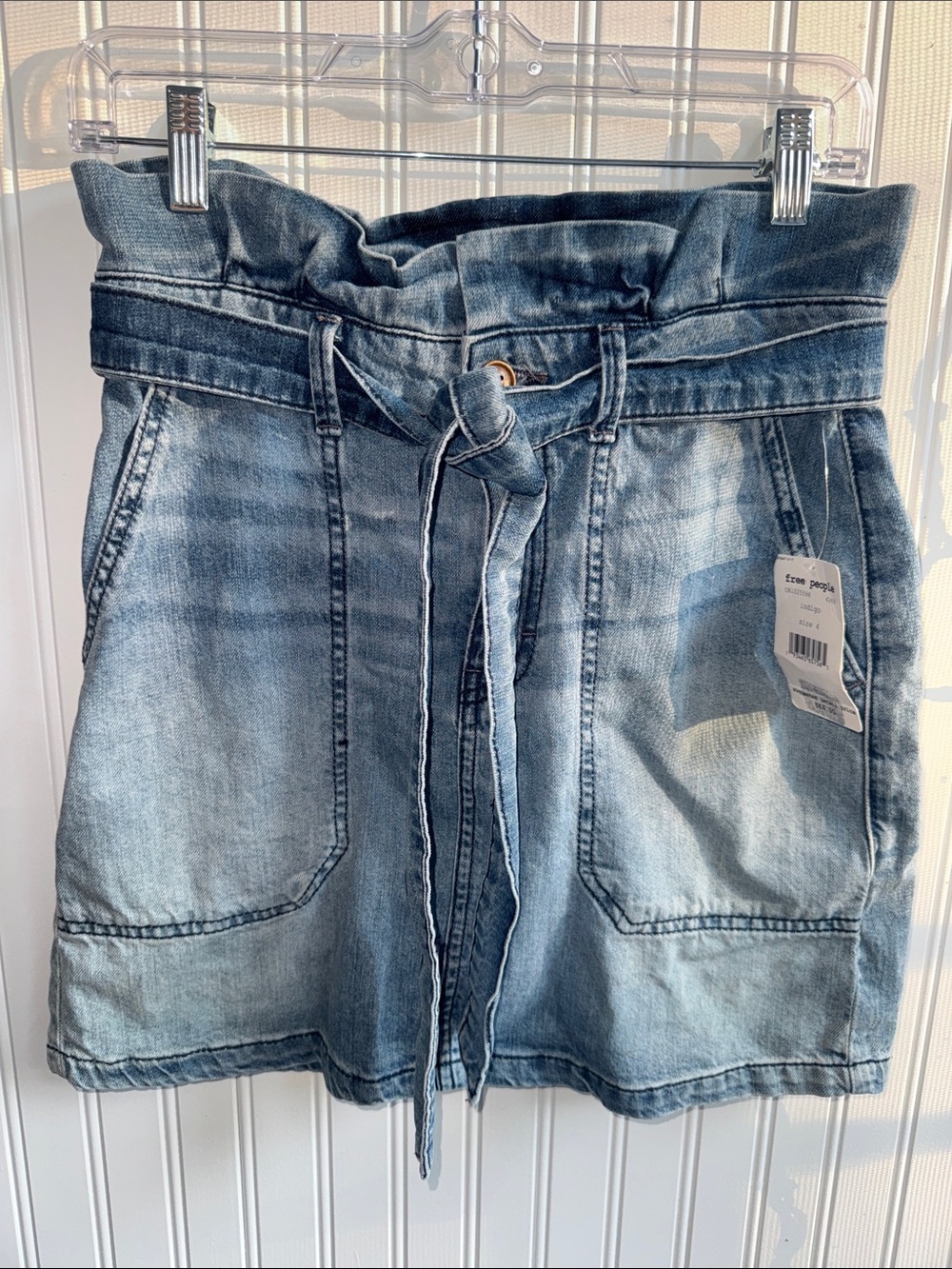 Free People Light Wash Paperbag Tie-Waist Denim Shorts NWT!